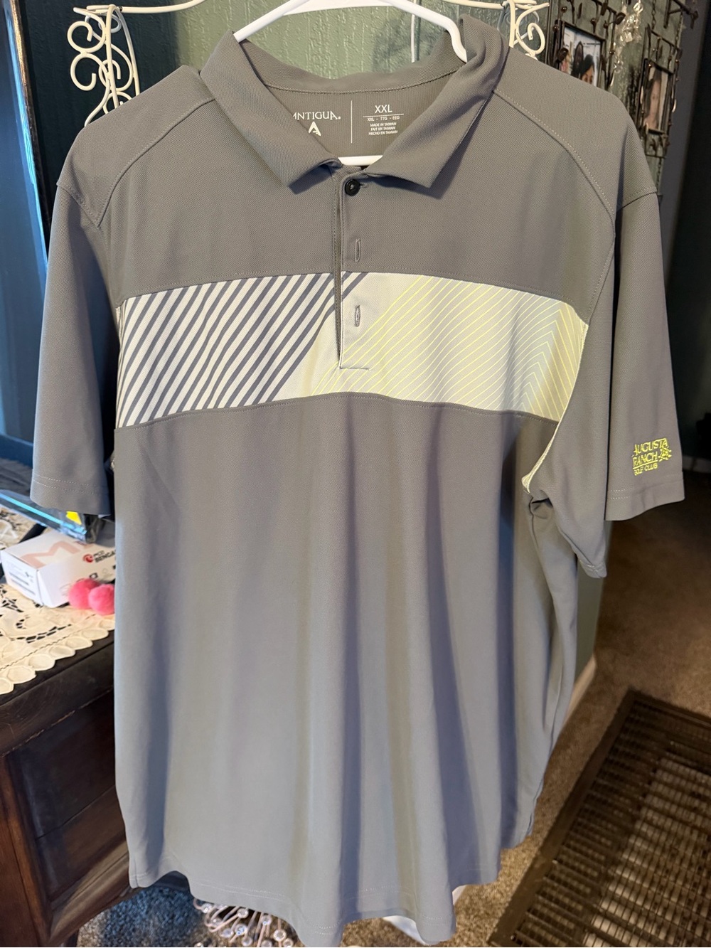 Antigua Men's Gray /Green Polo with Diagonal Stripe Accent XXL